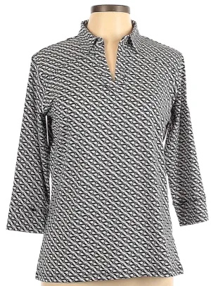 New Sport Haley White & Navy Patterned 3/4 Sleeve Polo Size L MSP$93