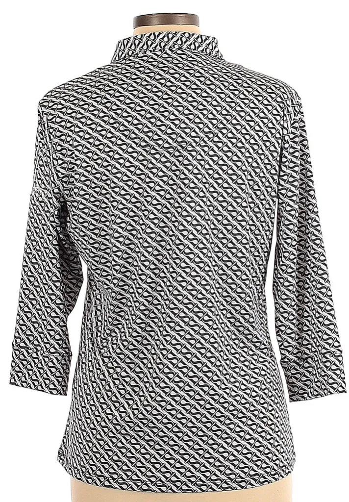 New Sport Haley White & Navy Patterned 3/4 Sleeve Polo Size L MSP$93
