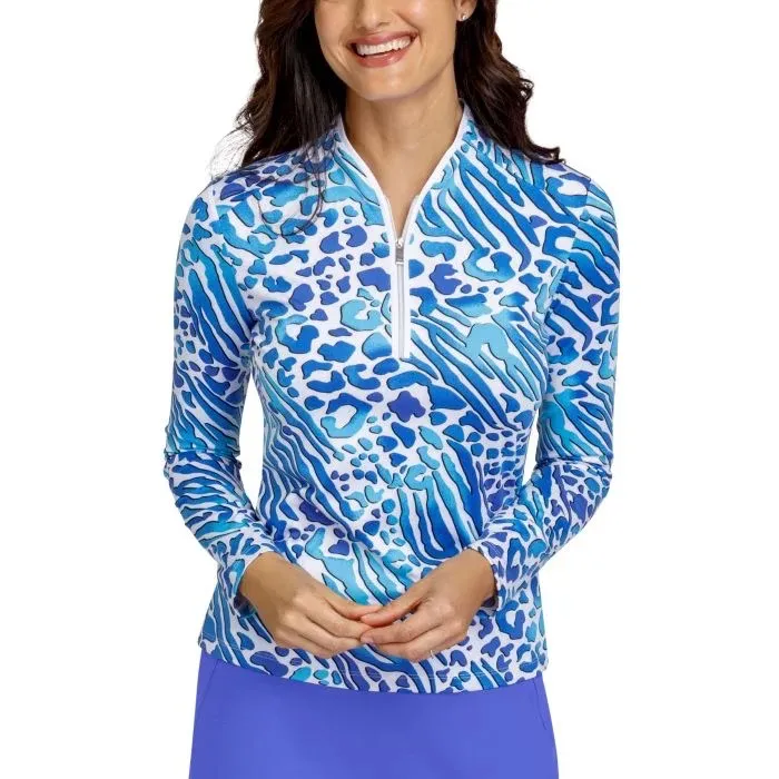 New Tail Activewear Analexa Long Sleeve Golf Top - Electric Jungle MSP$100