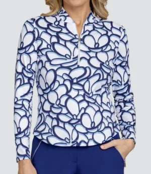 New Tail Activewear Kalinda Long Sleeve Print Sun Shirt MSP$100 Blue/White
