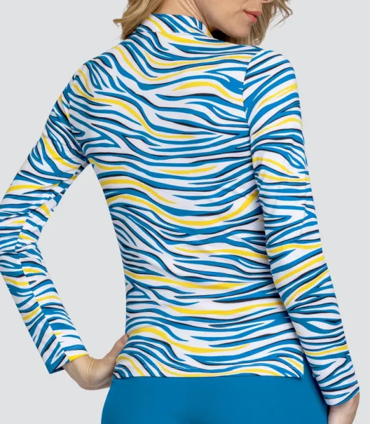 New Tail Activewear Kit Long Sleeve Print Golf Shirt - Zebra Trails MSP$100