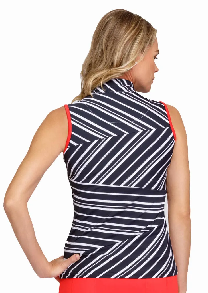 New Tail Activewear Sleeveless Black & White Top with Red Trim MSP$93