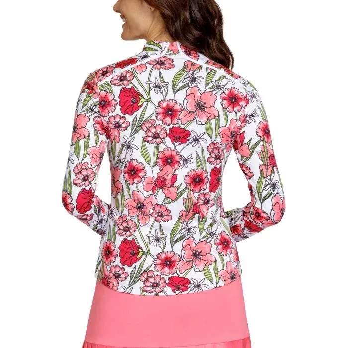 New Tail Activewear Theola Long Sleeve Golf Top - Strawberry Blossoms MSP$100