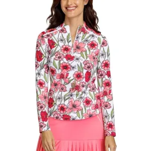 New Tail Activewear Theola Long Sleeve Golf Top - Strawberry Blossoms MSP$100
