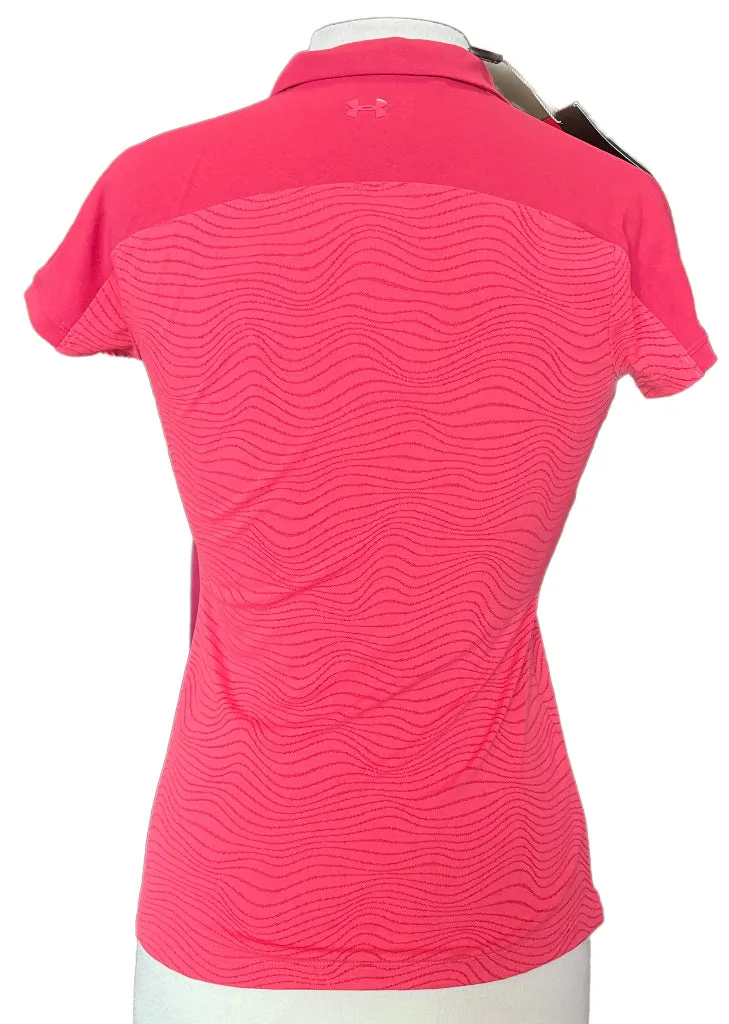 New Under Armour Pink Wave Striped Golf Polo with Logo Size XS MSP$65