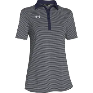 NEW Under Armour Women's 5 Button Navy & Gray Striped Short Sleeve Golf Polo MSP$60