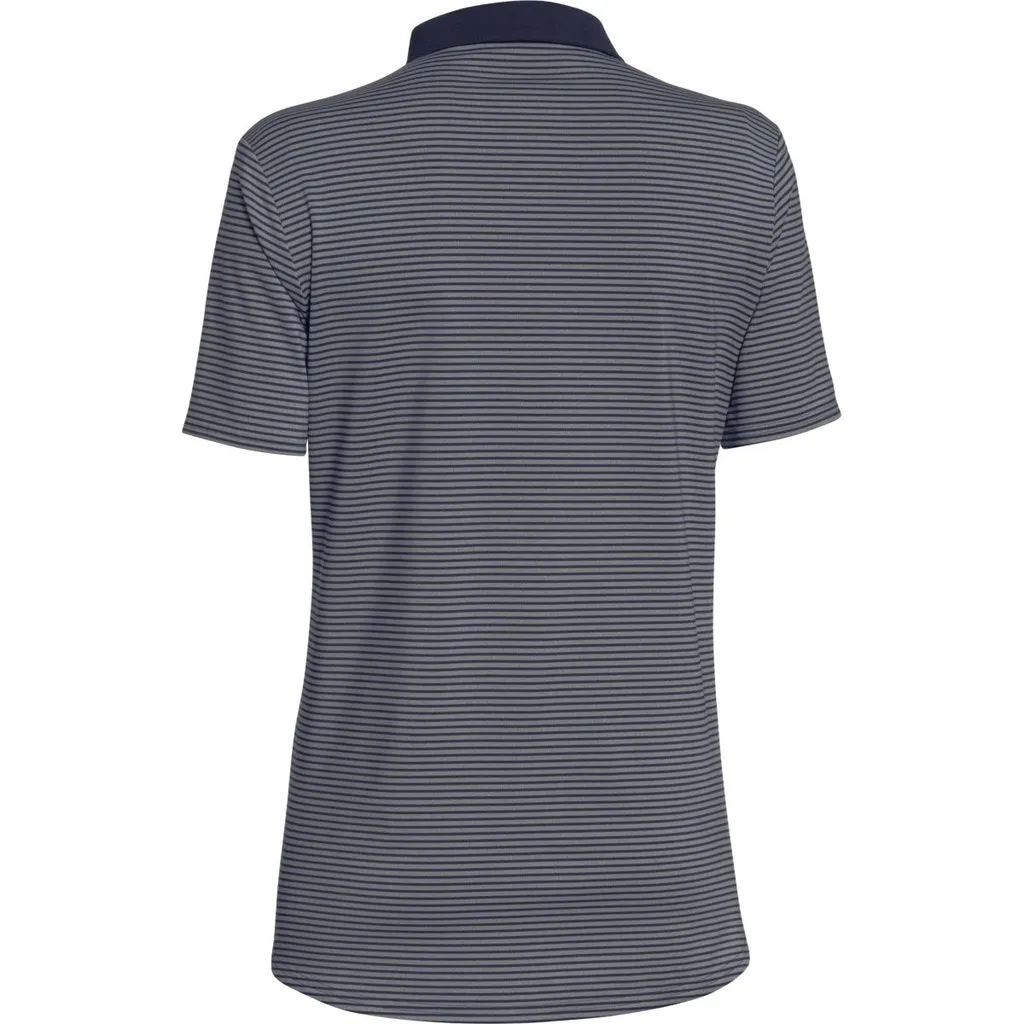 NEW Under Armour Women's 5 Button Navy & Gray Striped Short Sleeve Golf Polo MSP$60