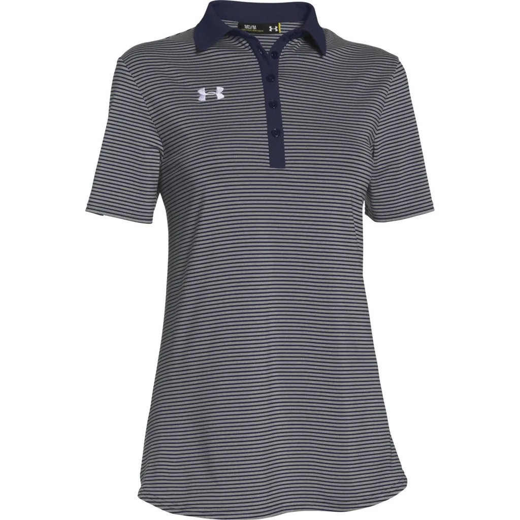 NEW Under Armour Women's 5 Button Navy & Gray Striped Short Sleeve Golf Polo MSP$60