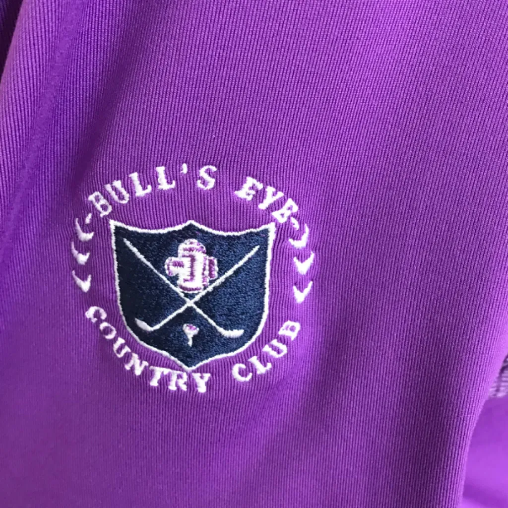 New Women's Adidas Half Zip Purple Knit Golf Pullover with Sleeve Logo Size L MSP$70