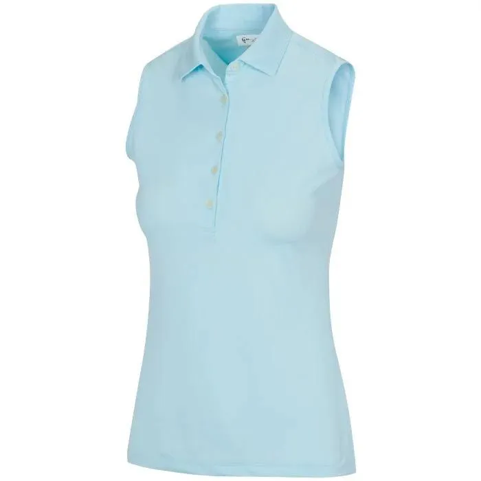 New Women's Greg Norman Sleeveless Freedom Golf Polo - Misty Blue MSP$45