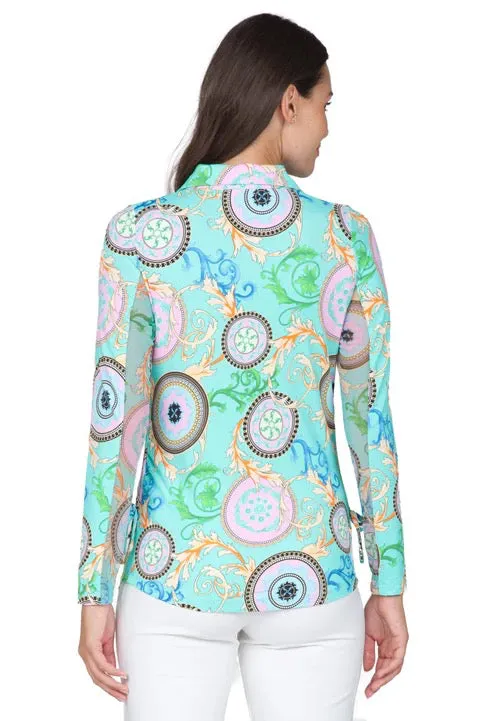 New Women's  Ibkul Debbie Print Long Sleeve Adjustable Golf Top Size S MSP$100