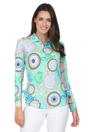 New Women's  Ibkul Debbie Print Long Sleeve Adjustable Golf Top Size S MSP$100