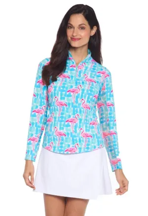 New Women's Ibkul Elsa Print Long Sleeve Zip Mock Golf Sun Shirt Size XL MSP$100