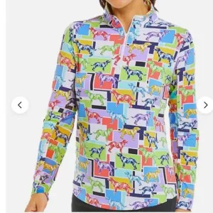 New Women's Ibkul Radmodog Print Long Sleeve Zip Mock Sun Shirt MSP$100