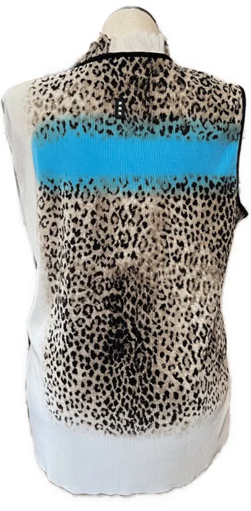 New Women's Jamie Sadock Blue, Cream & Taupe Animal Print Crinkle Sleeveless Golf Top Size XXL MSP$96