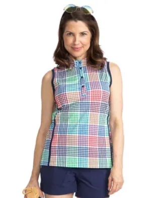 New Women's Kinona Make it Snappy Sleeveless Golf Top- Vacation Plaid Size S MSP$109