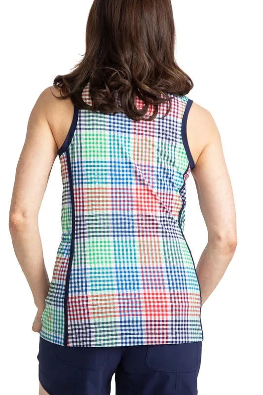 New Women's Kinona Make it Snappy Sleeveless Golf Top- Vacation Plaid Size S MSP$109