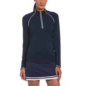 New Women's Original Penguin Long Sleeve Sun Protection Golf Top - Black Iris (Navy) MSP$80