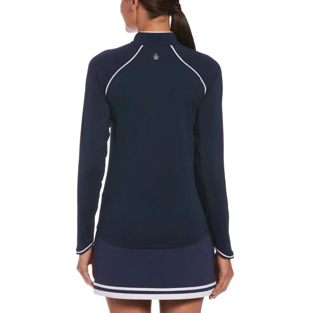 New Women's Original Penguin Long Sleeve Sun Protection Golf Top - Black Iris (Navy) MSP$80