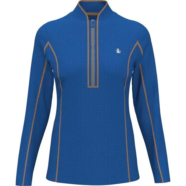 New Women's Original Penguin Midweight Textured 1/4 Zip Pullover - Nautical Blue MSP$110