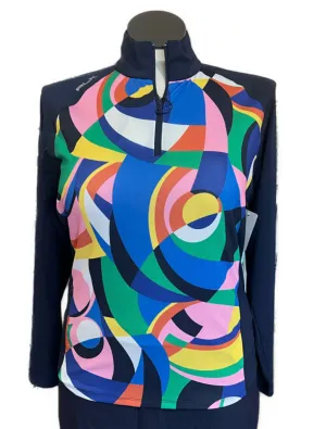 New Women's Ralph Lauren RLX Navy Abstract Zip Pullover Size L MSP$148