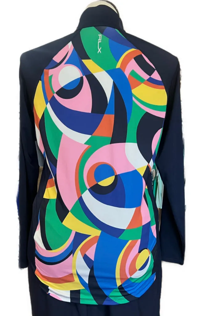 New Women's Ralph Lauren RLX Navy Abstract Zip Pullover Size L MSP$148