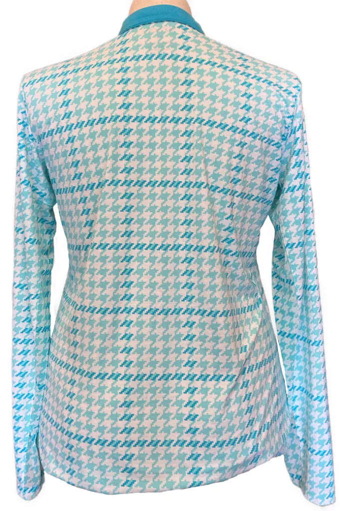 New Women's San Soleil Blue & White Houndstooth Print Golf Sun Shirt Size XL MSP$100