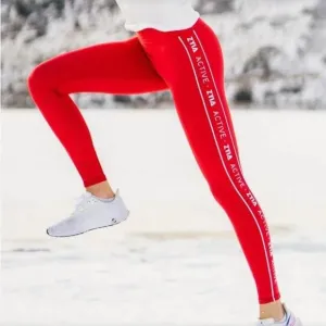 New Zyia Active Red Logo Stripe Light N Tight Hi-Rise Leggings  Size 2 MSP$72