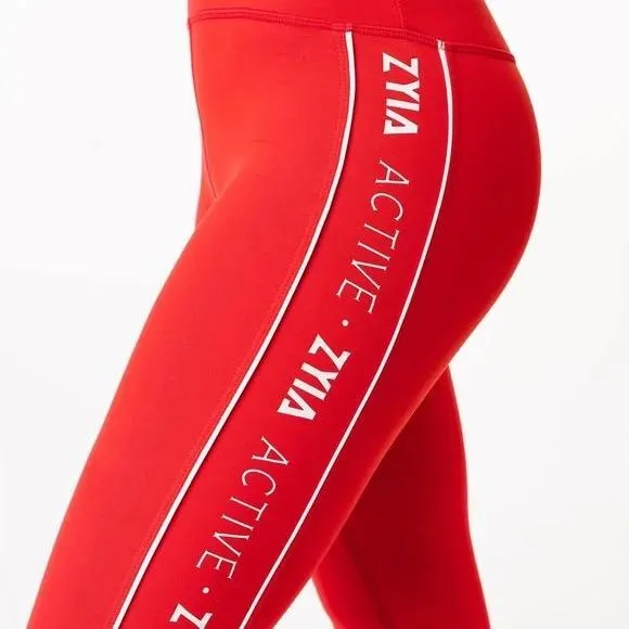 New Zyia Active Red Logo Stripe Light N Tight Hi-Rise Leggings  Size 2 MSP$72