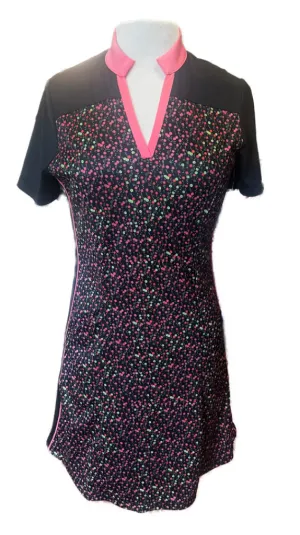 Nicklaus Black Tiny Flower Short Sleeve Golf Dress Size S