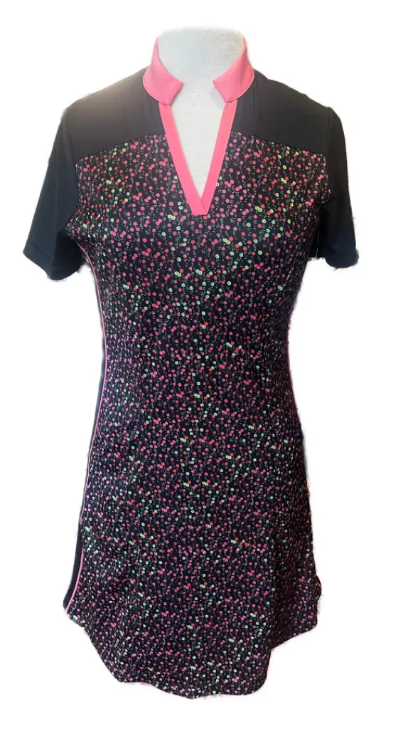 Nicklaus Black Tiny Flower Short Sleeve Golf Dress Size S