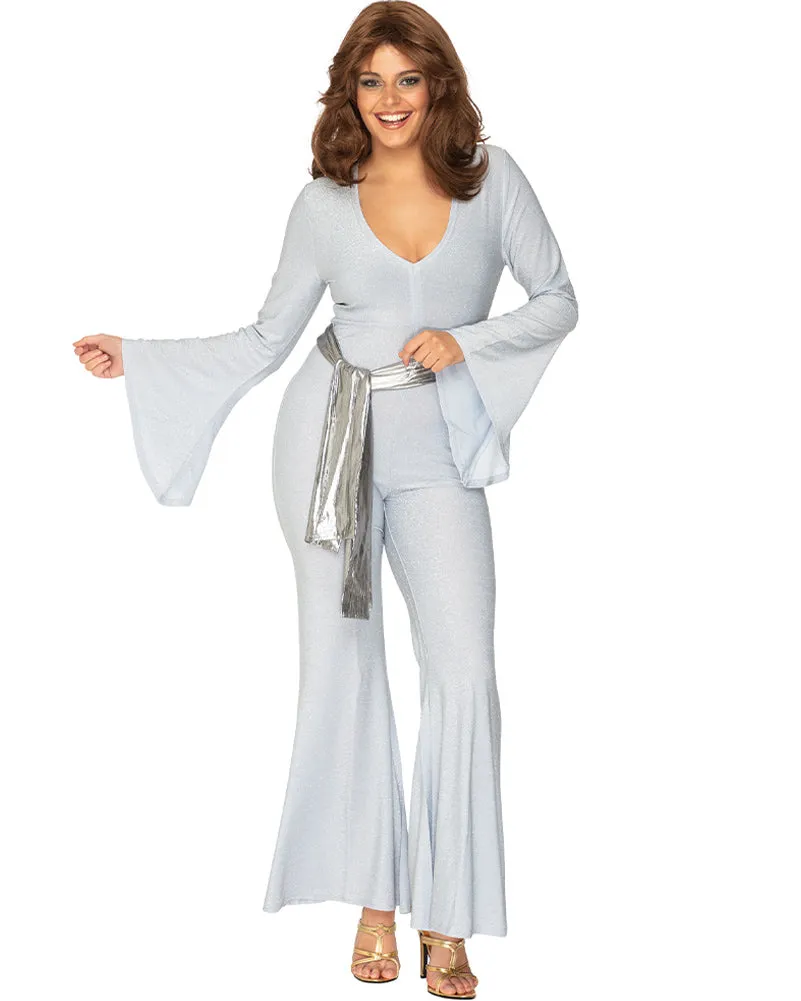 Night Fever Silver Sparkle 70s Womens Jumpsuit