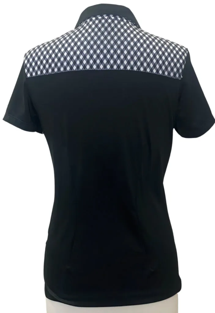 Nike Dri-Fit Black Polo with Gingham Accents on Shoulders & Upper Back Size S  MSP$60