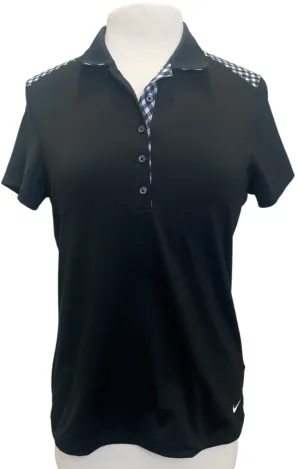 Nike Dri-Fit Black Polo with Gingham Accents on Shoulders & Upper Back Size S  MSP$60