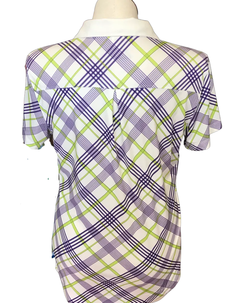 Nike Golf White, Purple & Lime Plaid Polo Size XL MSP$60