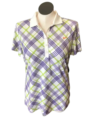 Nike Golf White, Purple & Lime Plaid Polo Size XL MSP$60