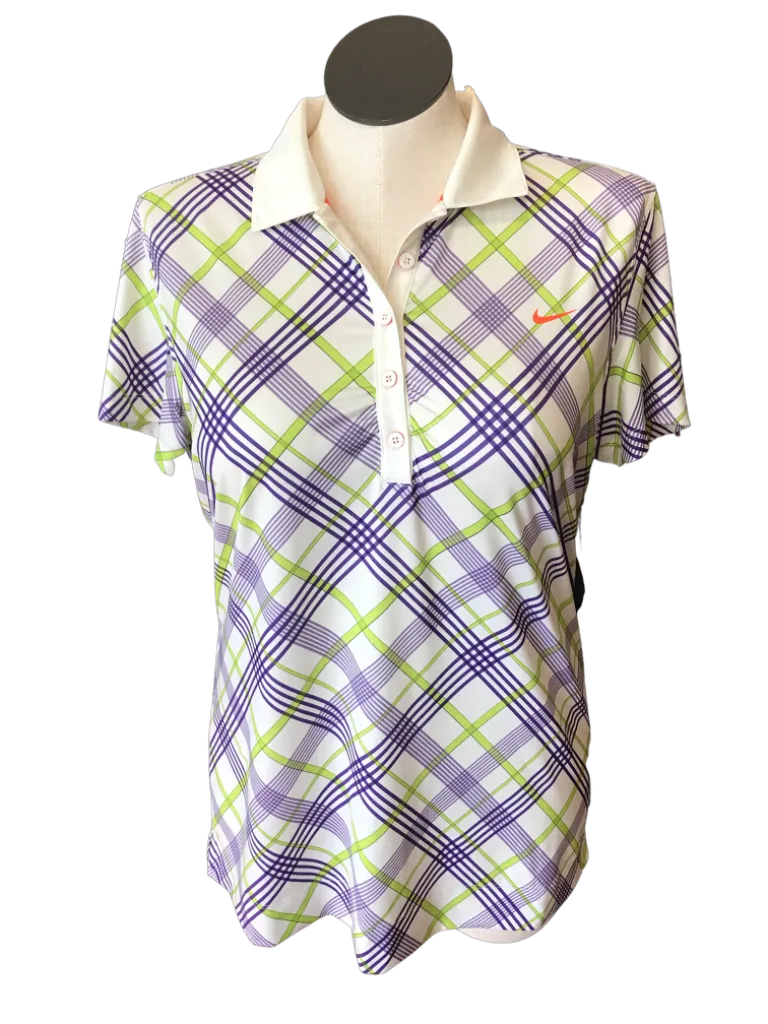 Nike Golf White, Purple & Lime Plaid Polo Size XL MSP$60