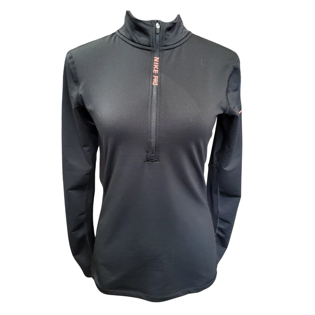 Nike Pro Hyperwarm Black 1/4 Pullover w/ Coral Accents Size M