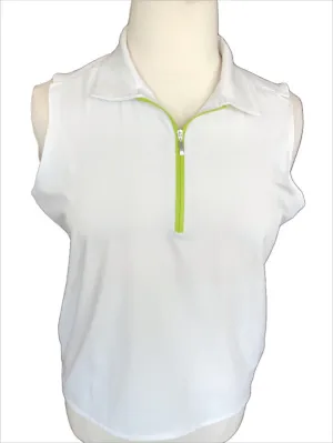 Nike White Sleeveless Polo with Lime Zipper  Size XL