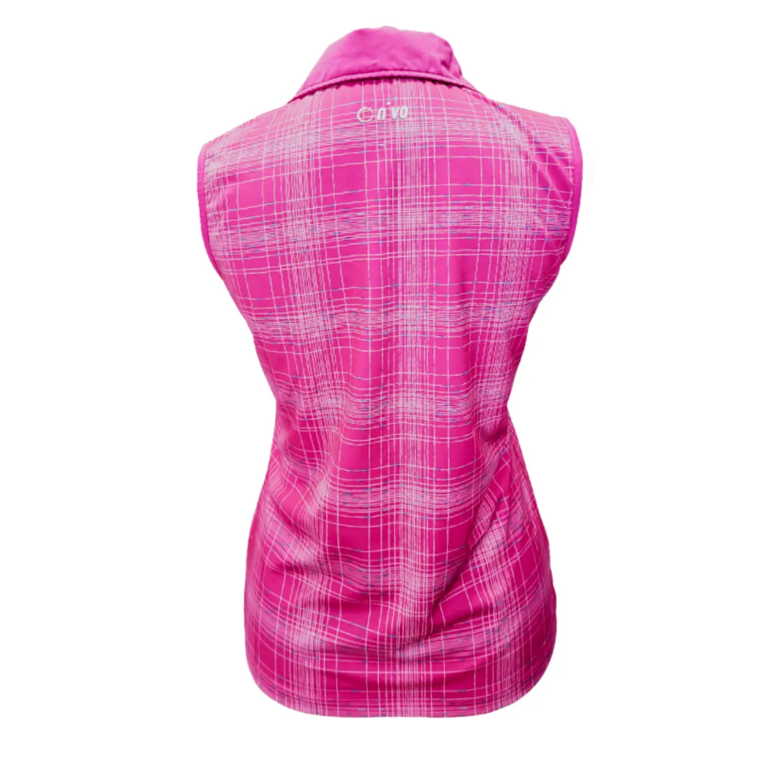 Nivo Sport Magenta & White Plaid Sleeveless Women's Golf Polo w/ Blue Accents Size S