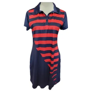 Ontal 5 Button Collared Short Sleeve Navy w/Red Stripes Polo Golf Dress Size M MSP$125