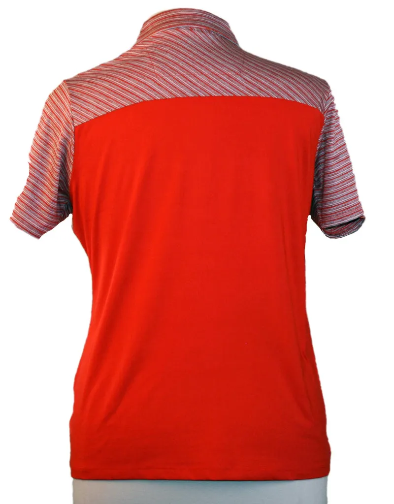Orange Antigua Zip Polo with Striped Upper & Logo