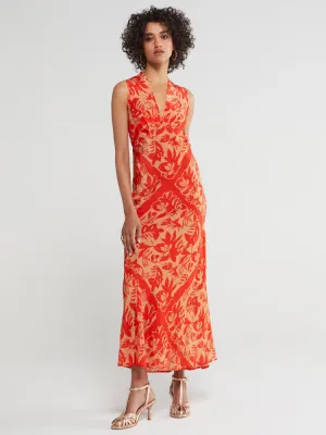 Ottod'Ame Printed Viscose Long Dress Coral
