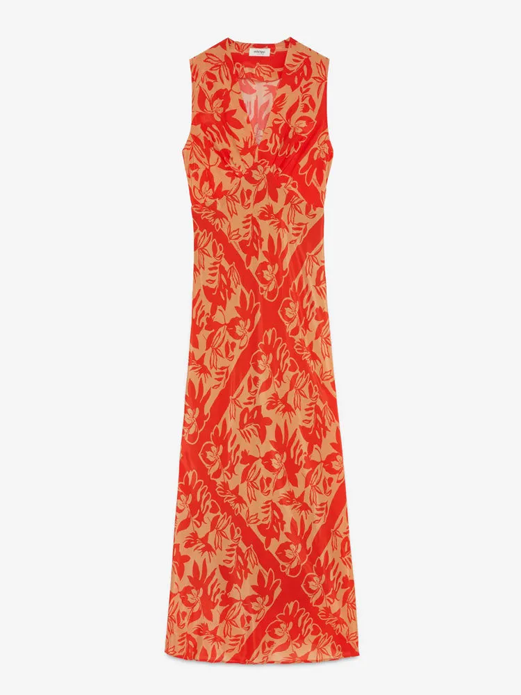 Ottod'Ame Printed Viscose Long Dress Coral