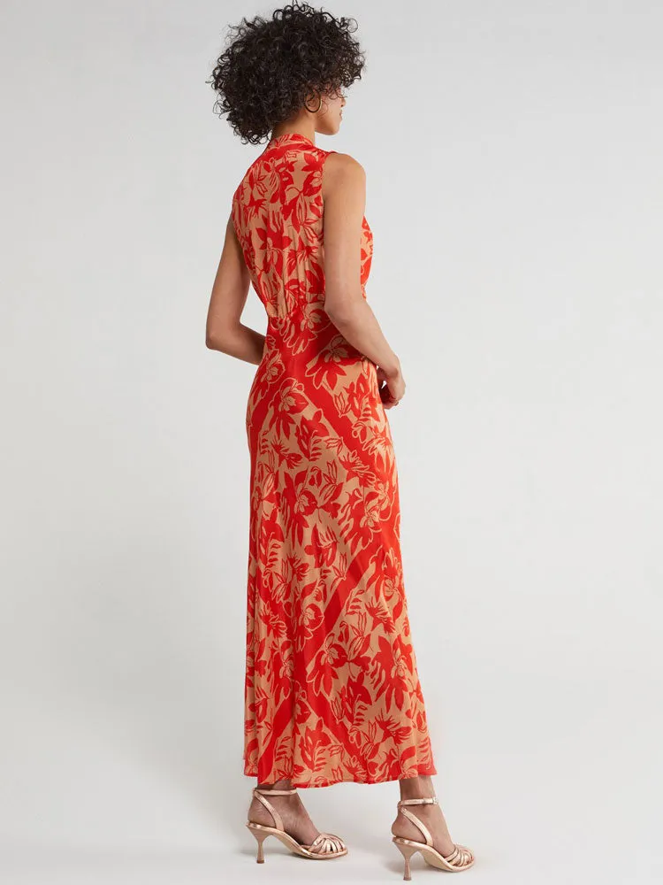 Ottod'Ame Printed Viscose Long Dress Coral