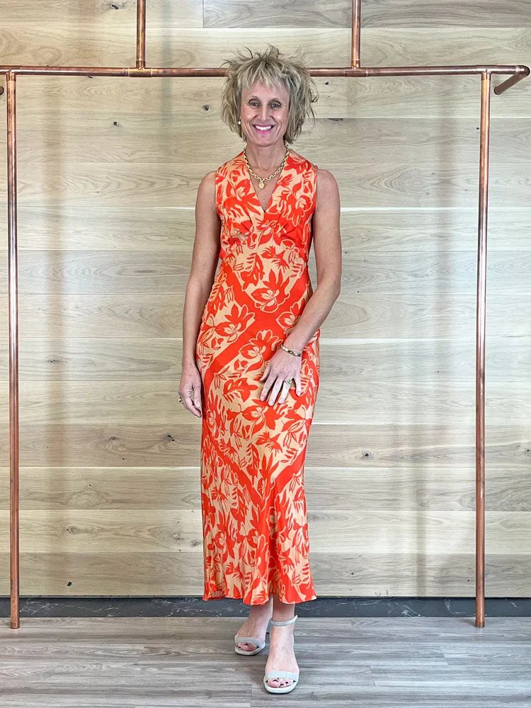 Ottod'Ame Printed Viscose Long Dress Coral