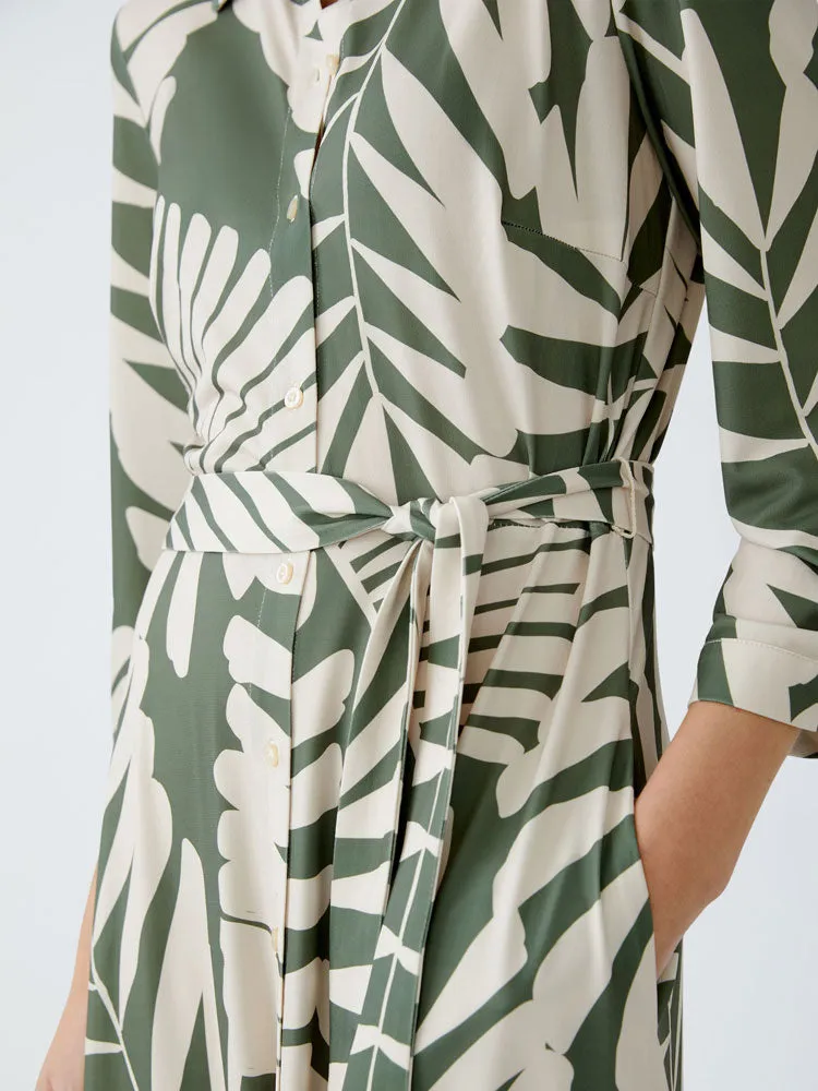 Oui Belted Dress Green & White