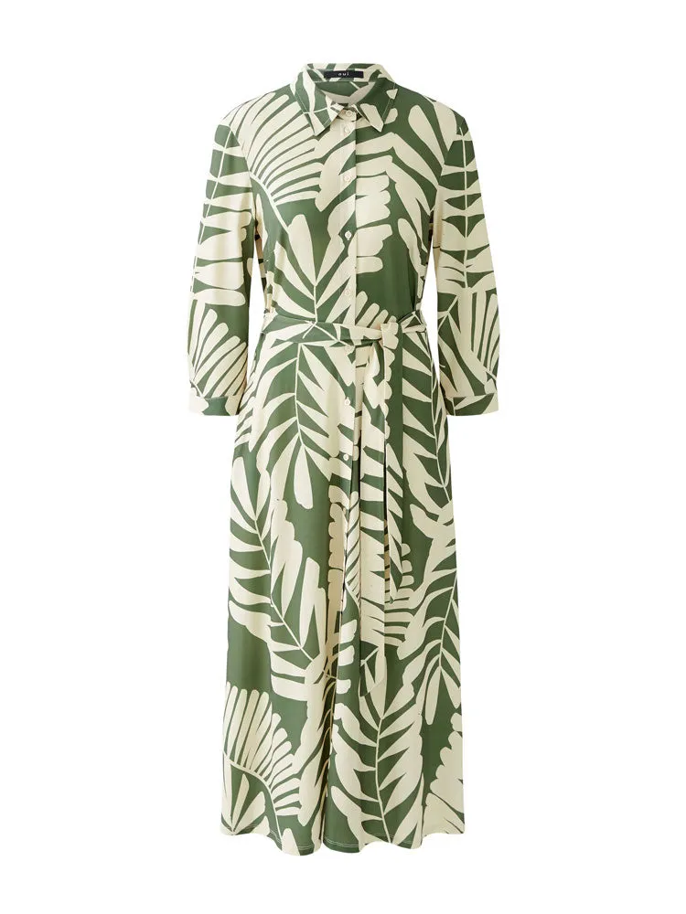 Oui Belted Dress Green & White