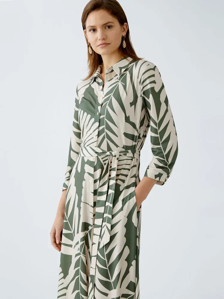 Oui Belted Dress Green & White