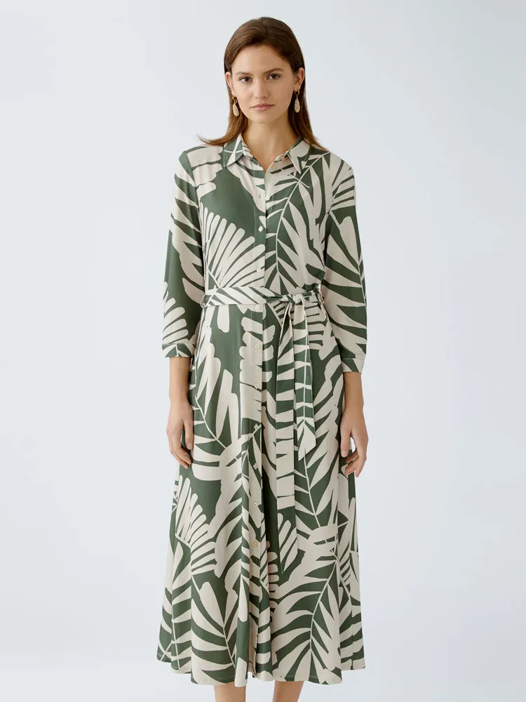 Oui Belted Dress Green & White